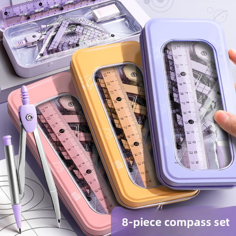 Math Geometry Set With Compass - 8-delige meetkundige set voor studenten, inclusief