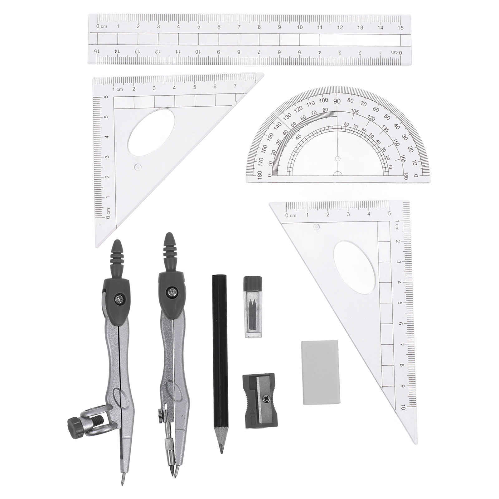 Math Geometry Set With Compass - 1 set meetkundige tekenstel met gradenboog,